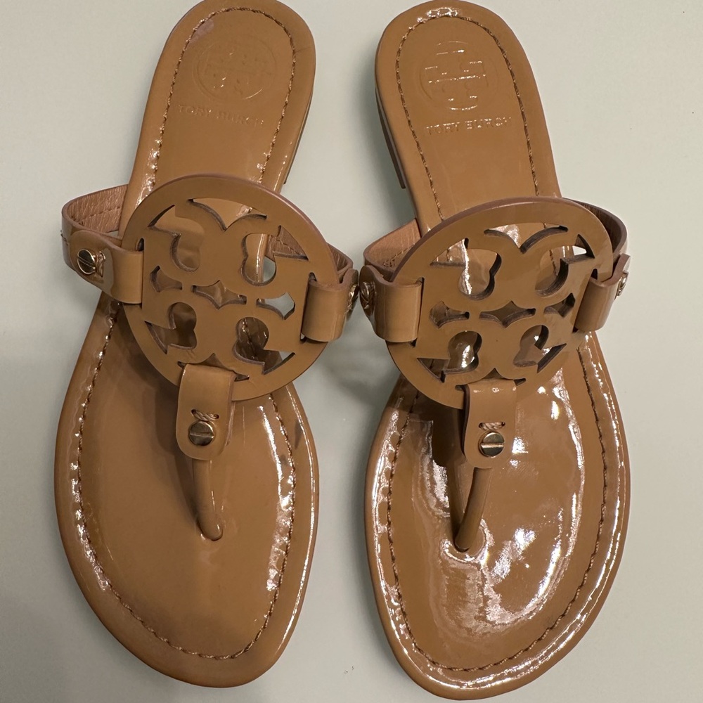 TORY BURCH 'MILLER PATENT SANDAL' IN TAN